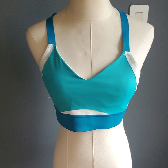 Brooks Drive Interlace Run Bra - Blue and White - Picture 3 of 8